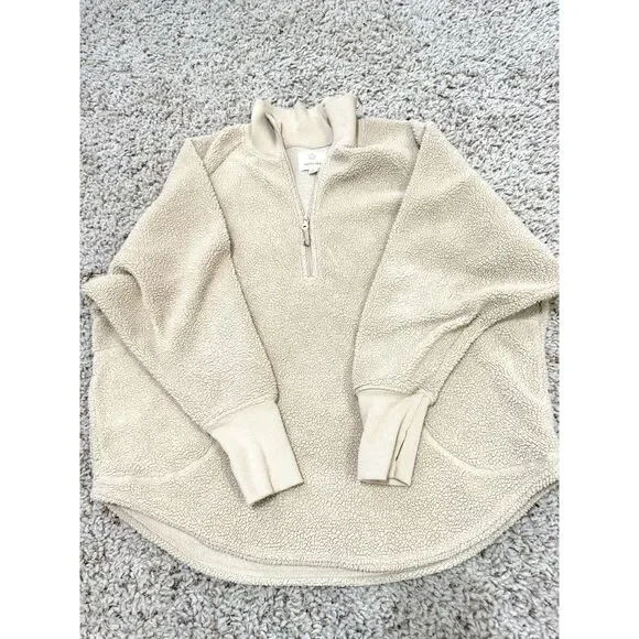 Aerie Offline Oversized Sherpa Quarter Zip in Soft Oat | Womens Size Small - Picture 9 of 12